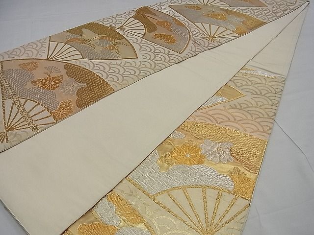 平和屋着物■六通柄袋帯 青海波吉祥扇面花文 金銀糸 逸品 n-sa2578