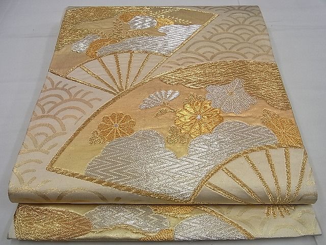 平和屋着物■六通柄袋帯 青海波吉祥扇面花文 金銀糸 逸品 n-sa2578