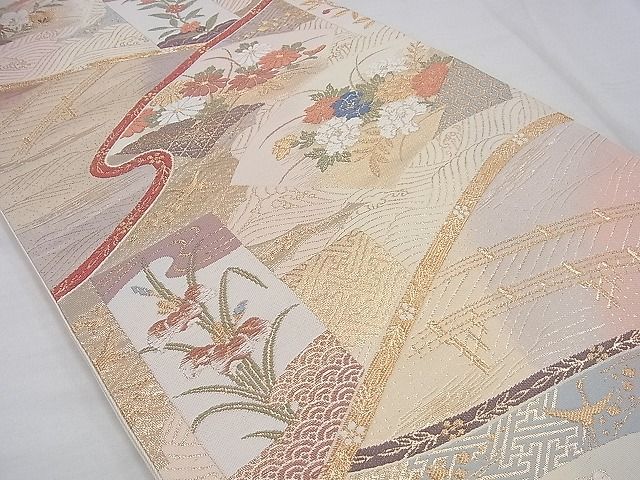 平和屋着物■西陣 六通柄袋帯 唐織 裂取王朝華文 金糸 逸品 n-sa2951