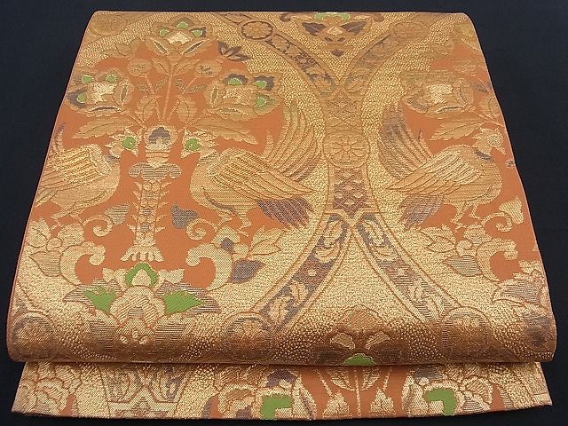 平和屋着物■六通柄袋帯 向かい鳥吉祥花文 金糸 逸品 n-th1288