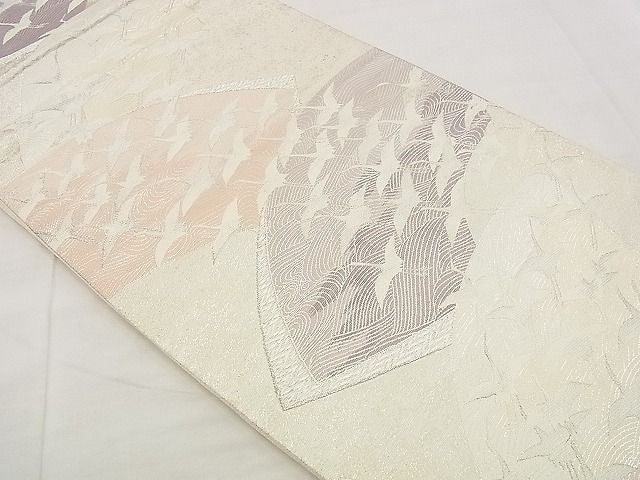 平和屋着物■六通柄袋帯 地紙重ね飛鶴文 銀糸 逸品 n-up0160