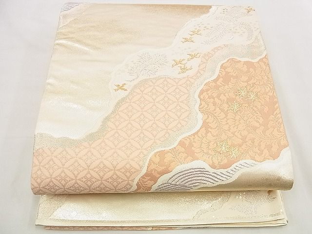 平和屋着物■六通柄袋帯 唐織 エ霞吉祥花鳥文 金銀糸 逸品 n-up0228