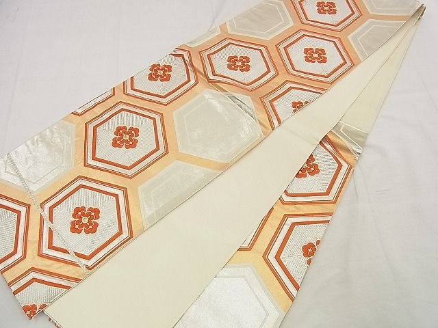 平和屋着物■六通柄袋帯 唐織 花菱亀甲文 金銀糸 逸品 n-up0276