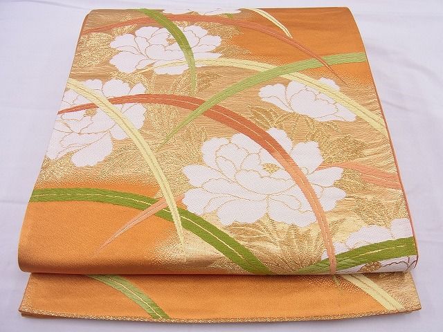 平和屋着物■六通柄袋帯 唐織 芝草牡丹文 金糸 逸品 n-vz0893