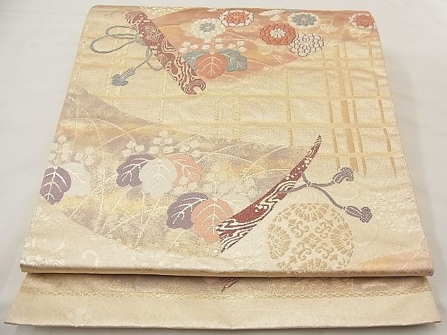 平和屋着物■六通柄袋帯 唐織 吉祥花絵巻文 金糸 逸品 n-wb2054