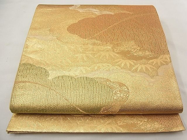 平和屋着物■六通柄袋帯 雲取り笹の葉文 金糸 逸品 n-wb2075
