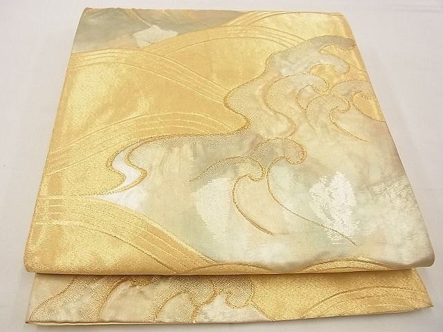 平和屋着物■六通柄袋帯 ふくれ織 立波文 金糸 逸品 n-xi0022
