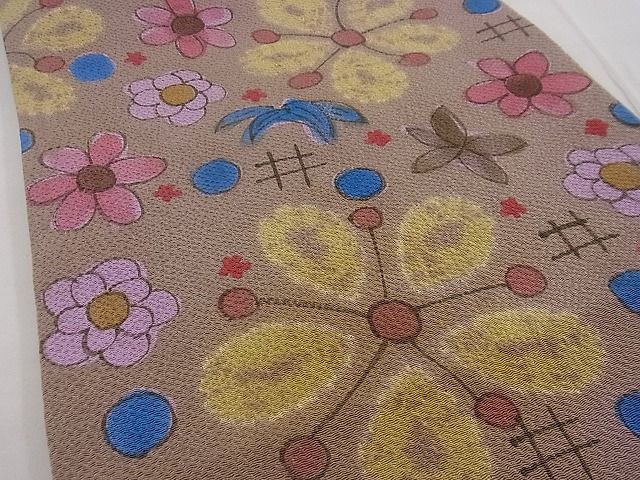 平和屋本店■希少 染色作家 山本由季 九寸開き名古屋帯 手描き 絞り 草花文 鬼しぼ縮緬 逸品 未使用 n - zb0225 - 平和屋