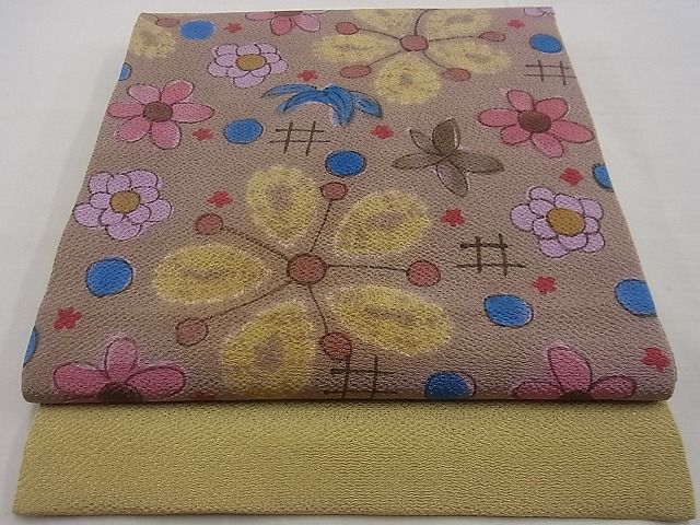 平和屋本店■希少 染色作家 山本由季 九寸開き名古屋帯 手描き 絞り 草花文 鬼しぼ縮緬 逸品 未使用 n - zb0225 - 平和屋