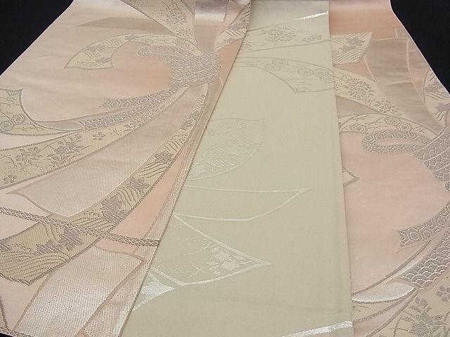 平和屋着物■両面 六通柄袋帯 束ね熨斗文 銀糸 逸品 n-ne0199