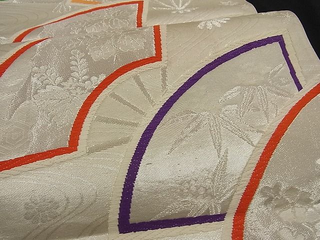 平和屋着物■西陣 六通柄袋帯 唐織 流水扇面草花文 銀糸 逸品 n-ne0665