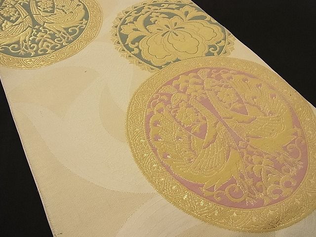 平和屋着物■六通柄袋帯 向かい孔雀花丸文 金糸 逸品 n-ne1065
