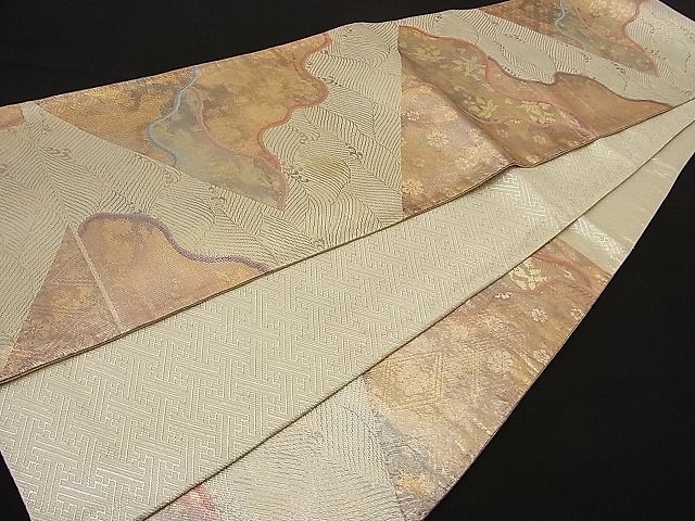 平和屋着物■佐賀錦 六通柄袋帯 道長立波文 金糸 逸品 n-ne1066