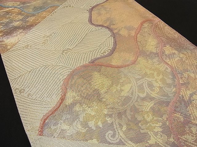 平和屋着物■佐賀錦 六通柄袋帯 道長立波文 金糸 逸品 n-ne1066