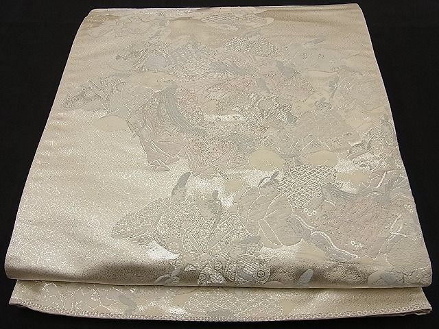 平和屋着物■西陣 六通柄袋帯 唐織 歌まくら 銀糸 逸品 n-ne1197