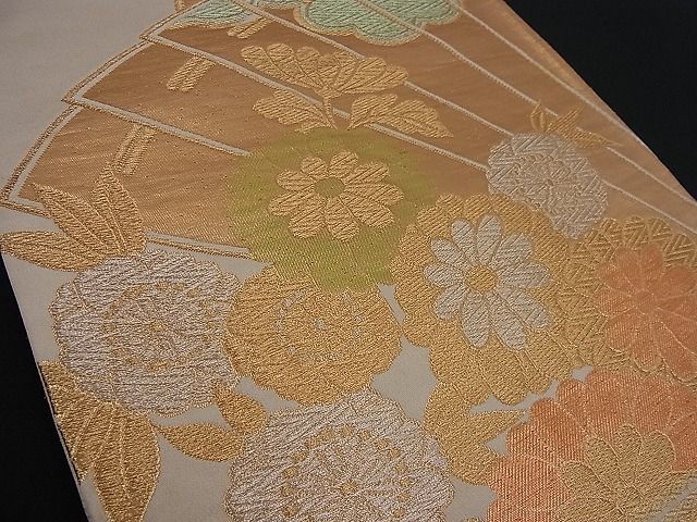 平和屋着物■六通柄袋帯 檜扇菊花文 金銀糸 逸品 n-nr0015
