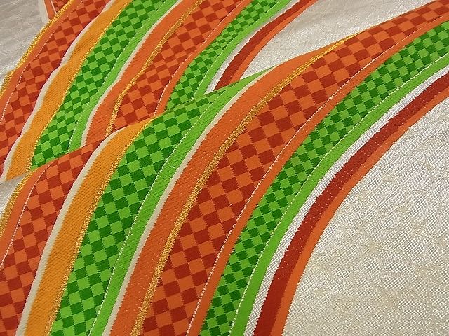 平和屋着物■六通柄袋帯 唐織 市松青海波 金銀糸 逸品 n-nr0085