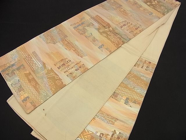平和屋着物■両面六通柄袋帯 霞吉祥花鳥文 金銀糸 裏面:作家物 逸品 n-nr0148