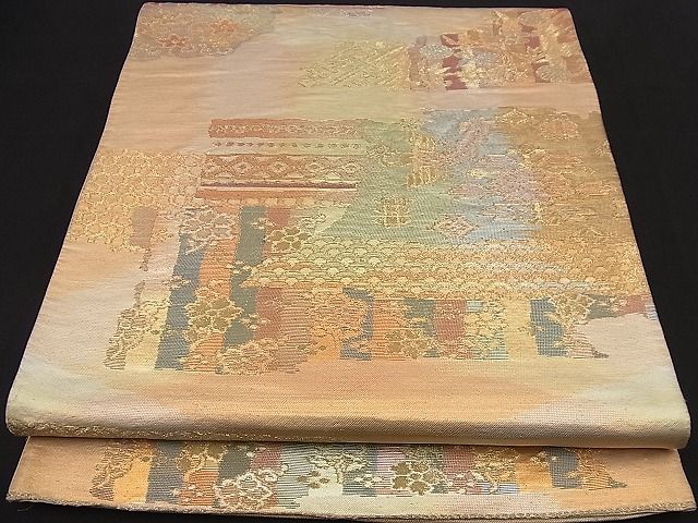 平和屋着物■両面六通柄袋帯 霞吉祥花鳥文 金銀糸 裏面:作家物 逸品 n-nr0148