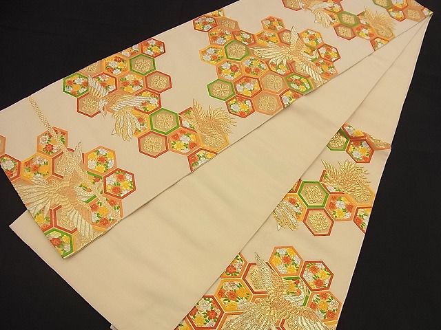 平和屋着物■六通柄袋帯 唐織 鳳凰亀甲花文 金銀糸 逸品 n-nr0182