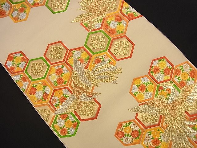 平和屋着物■六通柄袋帯 唐織 鳳凰亀甲花文 金銀糸 逸品 n-nr0182