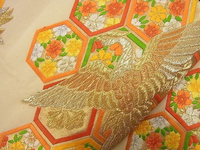 平和屋着物■六通柄袋帯 唐織 鳳凰亀甲花文 金銀糸 逸品 n-nr0182