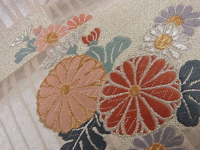平和屋着物■六通柄袋帯 唐織 市松吉祥菊花文 金銀糸 逸品 n-nr0200