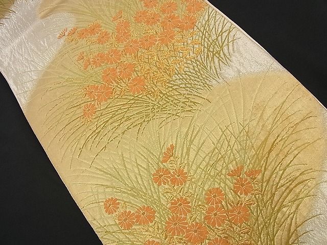 平和屋着物■六通柄袋帯 唐織 菊草花文 金銀糸 逸品 n-nr0220
