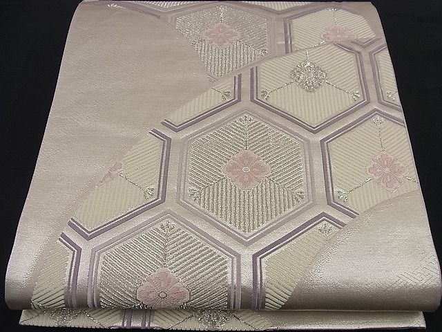 平和屋着物■六通柄袋帯 唐織 松葉亀甲花文 銀糸 逸品 n-nr0261