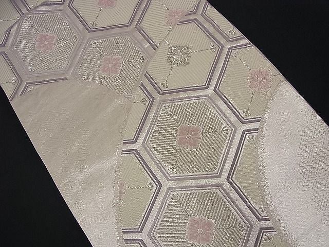 平和屋着物■六通柄袋帯 唐織 松葉亀甲花文 銀糸 逸品 n-nr0261