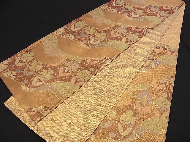 平和屋着物■佐賀錦 六通柄袋帯 道長吉祥花文 金糸 逸品 n-nr0276