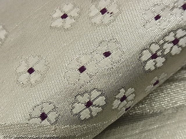 平和屋着物■六通柄袋帯 唐織 扇面小花文 銀糸 逸品 n-nr0292