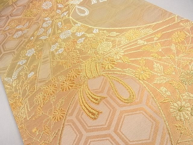 平和屋着物■六通柄袋帯 束ね熨斗吉祥花文 金銀糸 逸品 ob2630