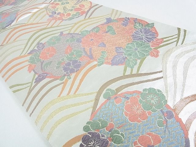 平和屋着物■六通柄袋帯 唐織 流水花丸文 金糸 逸品 op4588