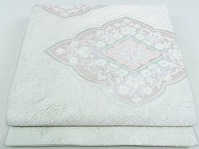 平和屋着物■六通柄袋帯 花菱文 銀糸 逸品 op4622