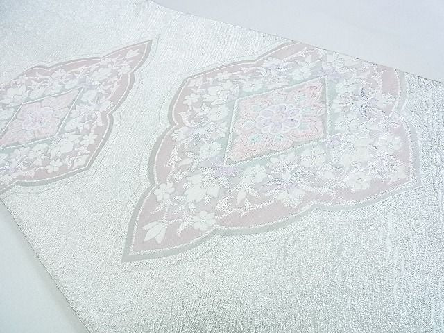 平和屋着物■六通柄袋帯 花菱文 銀糸 逸品 op4622