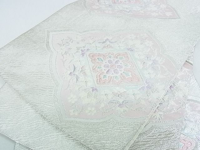 平和屋着物■六通柄袋帯 花菱文 銀糸 逸品 op4622