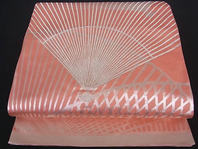 平和屋着物■六通柄袋帯 舞扇 銀糸 逸品 ox0143