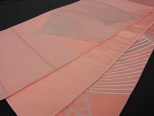 平和屋着物■六通柄袋帯 舞扇 銀糸 逸品 ox0143