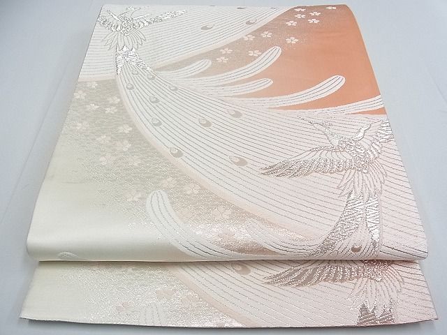 平和屋着物■六通柄袋帯 唐織 孔雀花文 銀糸 逸品 ox3462