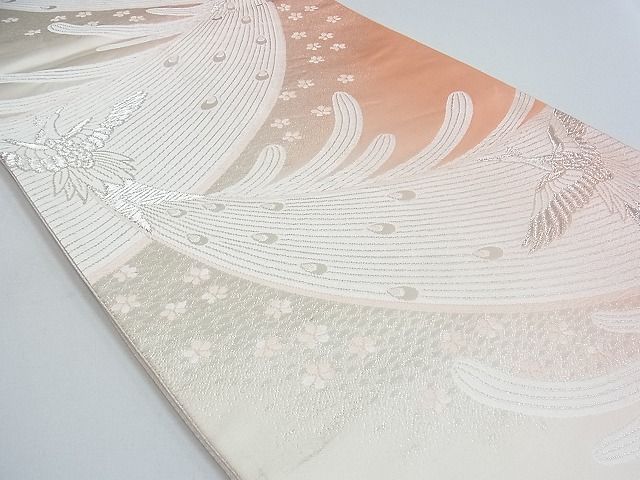 平和屋着物■六通柄袋帯 唐織 孔雀花文 銀糸 逸品 ox3462