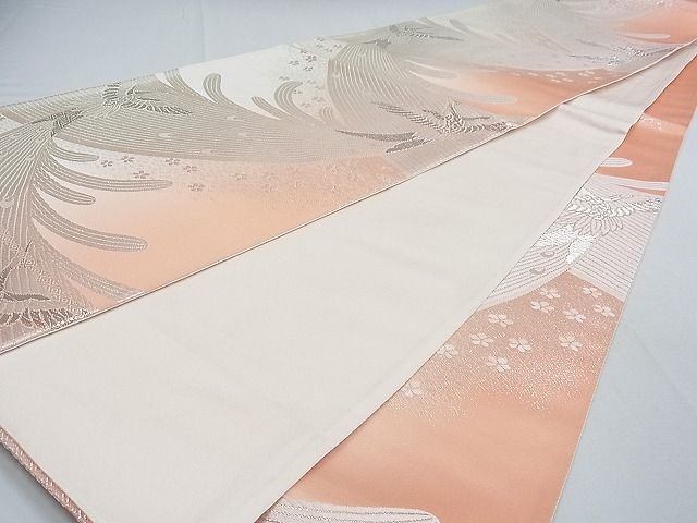 平和屋着物■六通柄袋帯 唐織 孔雀花文 銀糸 逸品 ox3462