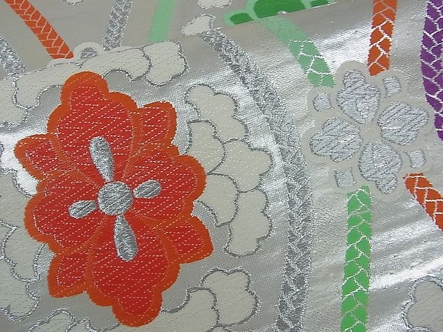 平和屋着物■六通柄袋帯 唐織 立涌吉祥花文 銀糸 逸品 oy0116