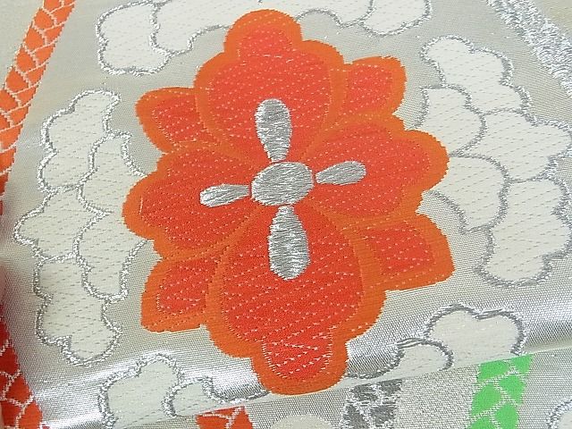 平和屋着物■六通柄袋帯 唐織 立涌吉祥花文 銀糸 逸品 oy0116
