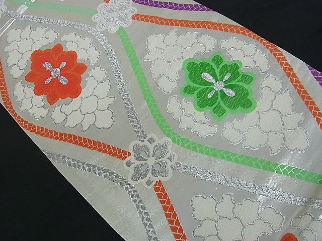 平和屋着物■六通柄袋帯 唐織 立涌吉祥花文 銀糸 逸品 oy0116