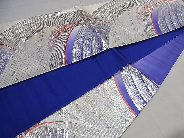 平和屋着物■六通柄袋帯 唐織 孔雀文 銀糸 逸品 oy1008