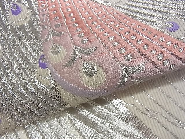 平和屋着物■六通柄袋帯 唐織 孔雀文 銀糸 逸品 oy1008