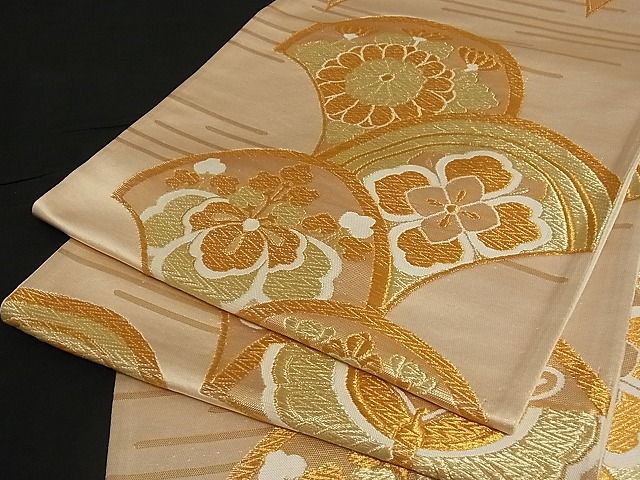 平和屋着物■六通柄袋帯 花青海波 金糸 正絹 逸品 A-pf4252