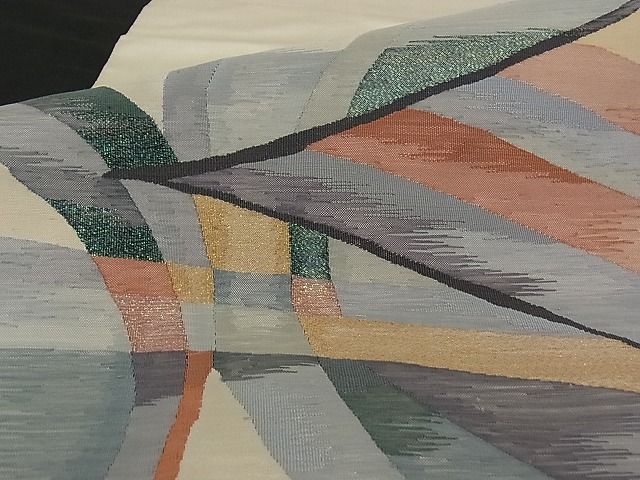 平和屋着物■太鼓柄袋帯 幾何学 金糸 正絹 逸品 A-pf4377