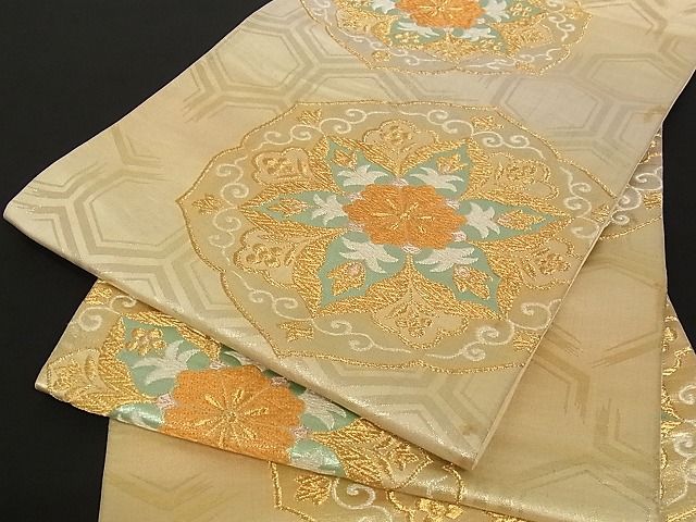 平和屋着物■六通柄袋帯 花唐草文 金銀糸 正絹 逸品 A-pf4582